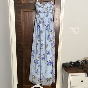 Strapless Floral Blue Dress